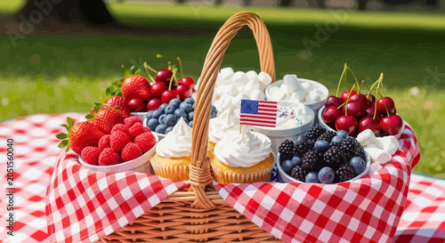Variety of fresh summer fruits picnic.