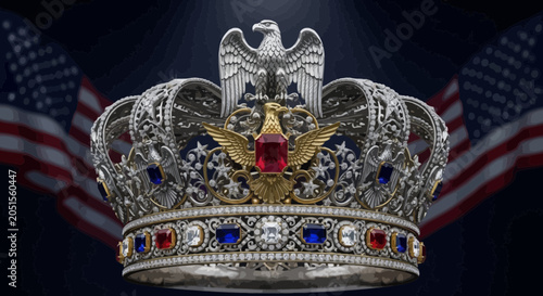Schilderij op canvas Intricate Silver Crown with Precious Stones.