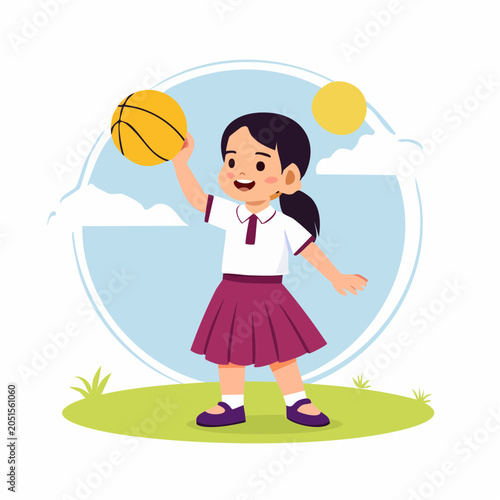 Young Girl Playing Basketball Outdoors