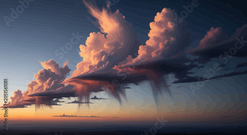 Obraz na plátně Large Cumulus Clouds at Sunset Sky.