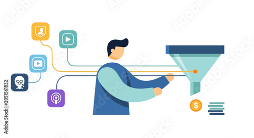 Digital Marketing Sales Funnel Concept for Content Monetization and Lead Generation
