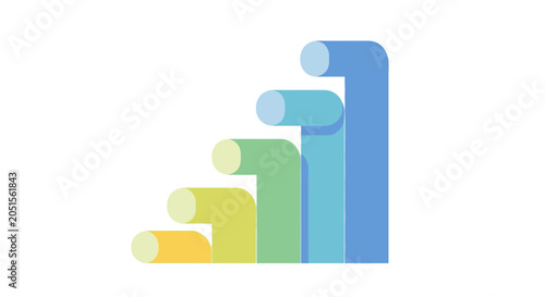 Minimalist 3D Bar Chart Showing Upward Growth Trend and Business Success; Colorful Infographic Progress Graphic Isolated on White Background
