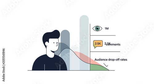 Social Media Analytics and Audience Engagement Dashboard Illustration for Content Creators and Marketers