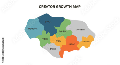 Creator Growth Map Infographic with Colorful Abstract Regions for Business Strategy and Content Marketing Development