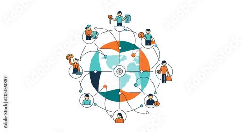 Global Business Network and Digital Connectivity Illustration of People Connected Worldwide for Remote Work, Freelance, and E-commerce Concepts