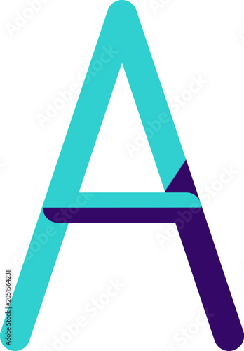 Modern minimalist capital letter A logo design with cyan and dark purple geometric shapes illustration