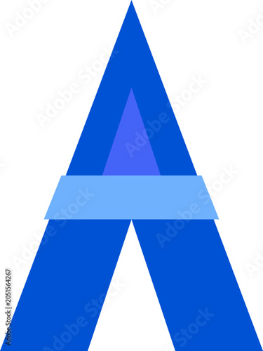 Minimal blue geometric letter A mark featuring triangular segments for technology and brand identity illustration.  illustration