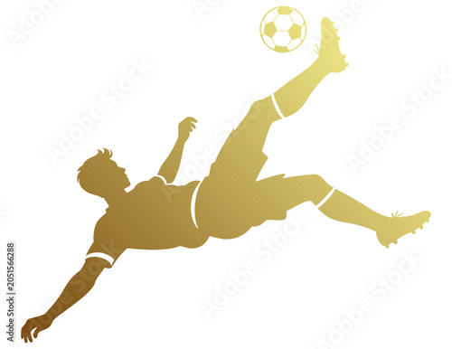 Εκτύπωση καμβά Vector silhouette illustration of a soccer player kicking the ball with a somers