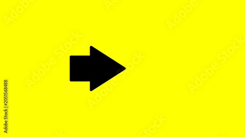 black arrow animation moving forward to the right on a yellow background. 4K motion graphic for navigation, growth, progress, and business concepts.