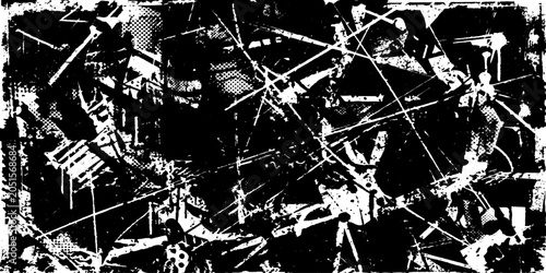 Tableau sur toile A chaotic and abstract monochrome composition of distressed textures, sharp lines, and fragmented shapes creates a powerful visual narrative of urban decay and rebellion