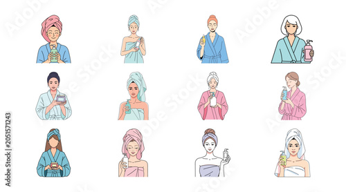 Konstfotografi Woman with towel on head applying moisturizer with gentle touch on face