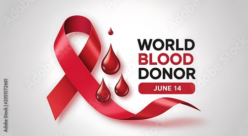 World blood donor day concept with ribbon and blood drops