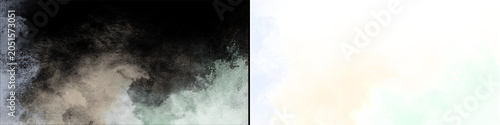 Colored dust explosion on black background with transparent alpha channel for design.