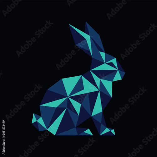 Abstract geometric polygonal rabbit silhouette icon with low poly, polygonal