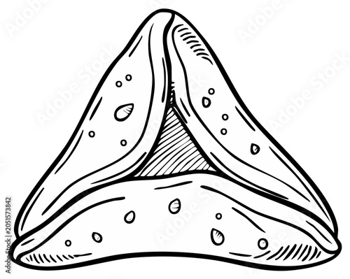 Hand Drawn Hamantaschen Pastry for Purim Holiday Line Art Illustration