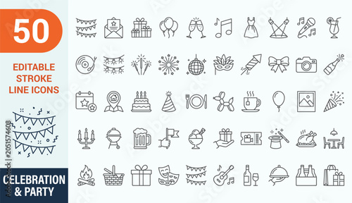 Tableau sur toile Celebration and party line icons mega set