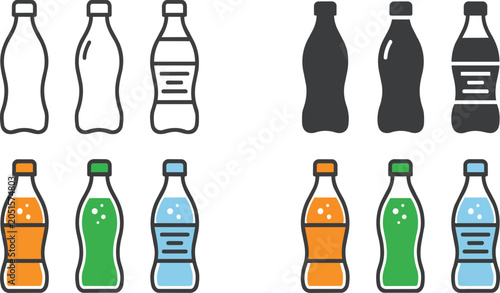 Photos Multiple simple beverage bottle vector graphic icons displayed in various styles