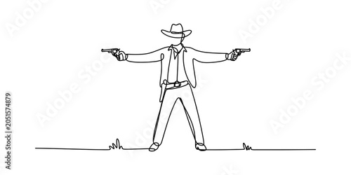 Tableau sur toile Cowboy with two guns drawn, ready for a duel, western style