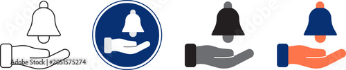 Konstfotografi Set of human hand holding notification bell icons in various styles including ou