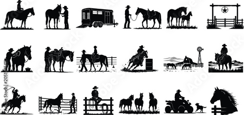 Foto WebHorse ranch and cowboy lifestyle silhouette vector illustration set represent