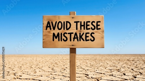 Conceptual image of a wooden signpost to avoid mistakes in business, finance, and life.