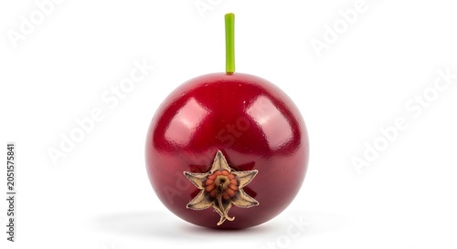 Fresh Red Cherry with Green Stem Isolated