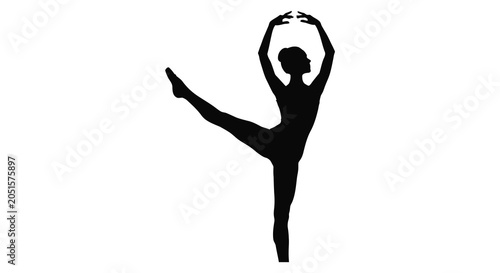 Tableau sur toile Ballerina in arabesque pose dark silhouette against white background dancer