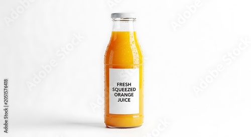 Fresh orange juice in a glass bottle isolated on white background