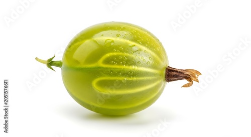 Single green gooseberry isolated on white background