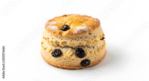 A single raisin scone isolated on white background