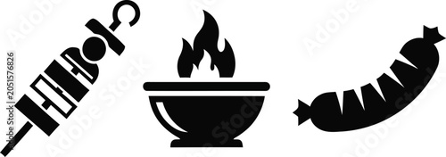 Slika na platnu Black icons of skewered meat grill and sausage