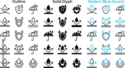 Obraz na płótnie Collection of waterproof and liquid repellent symbol vector icons displayed in c