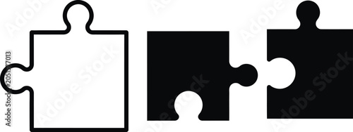 Canvastavla Puzzle pieces concept black and white illustration of connection and completion