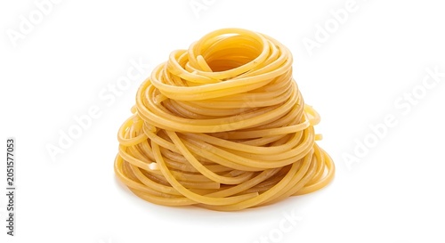 A nest of spaghetti pasta, isolated on white background