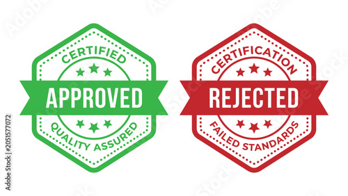 Fotografia Approved and rejected certification stamp vector icons with green quality assure
