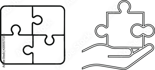 Konstfotografi Jigsaw puzzle pieces line art illustration complete and missing sections