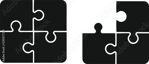 Canvastavla Jigsaw puzzle pieces set complete and incomplete black and white vector illustra