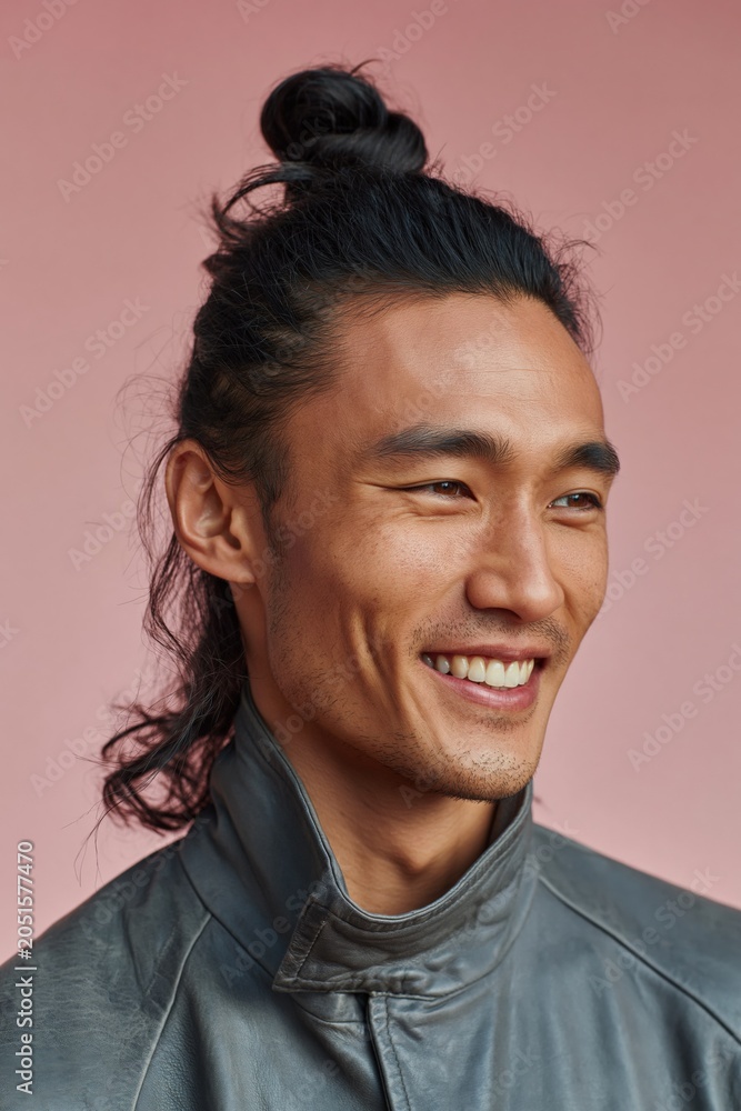 Obraz premium Young man smiling in studio portrait with pink background