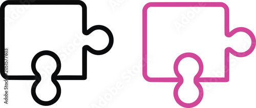 Quadro em tela Puzzle piece icon set black outline and pink fill vector illustration