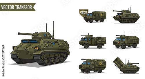 Slika na platnu Military vehicles collection with tanks and armored cars.
