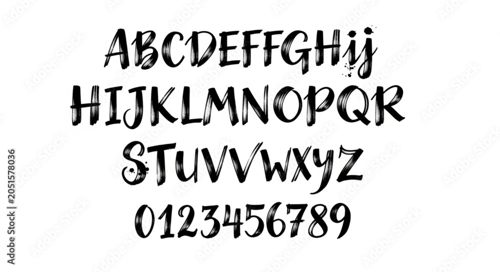 Fototapeta premium Handwritten Alphabet and Numbers in Brush Style.