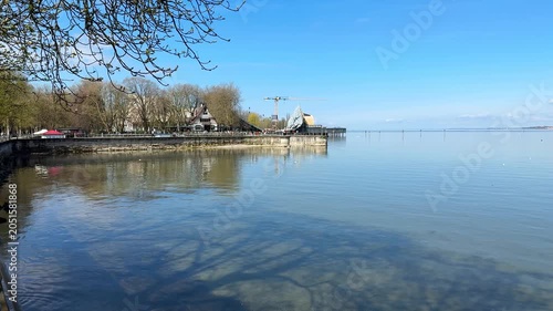 Peaceful Lake Constance Waterfront in Bregenz, Austria on a Sunny Day