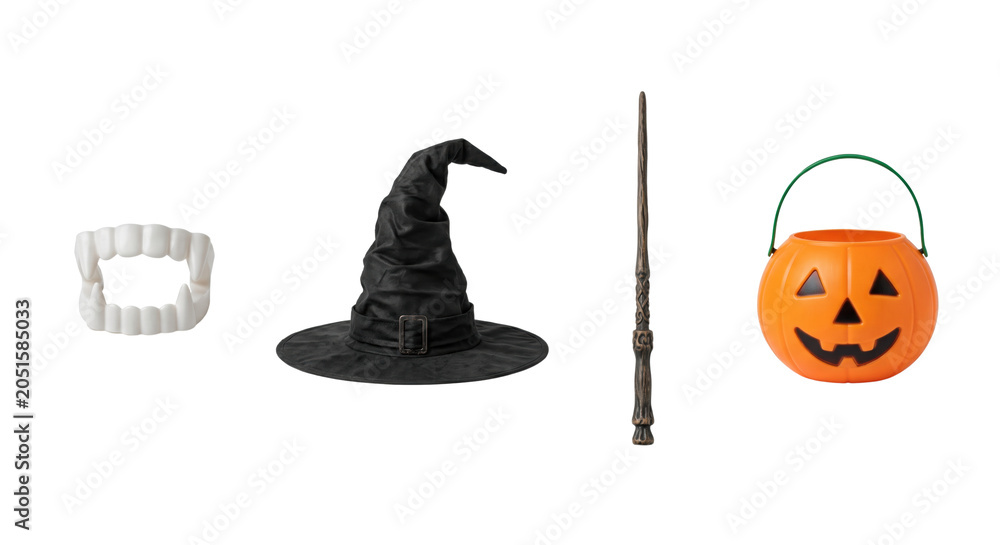 Obraz premium Spooky Halloween costume props and decorations set, isolated on transparent background