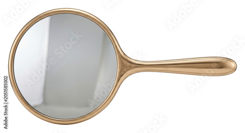 Quadro su tela Elegant vintage gold metallic hand mirror mockup, isolated on transparent backgr