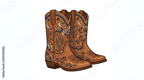 Schilderij op canvas Pair of detailed brown cowboy boots with intricate western designs