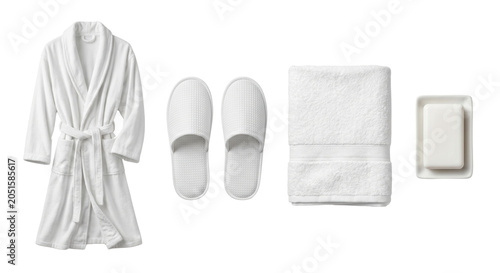 Foto White luxury spa bathrobe and essentials, isolated on transparent background