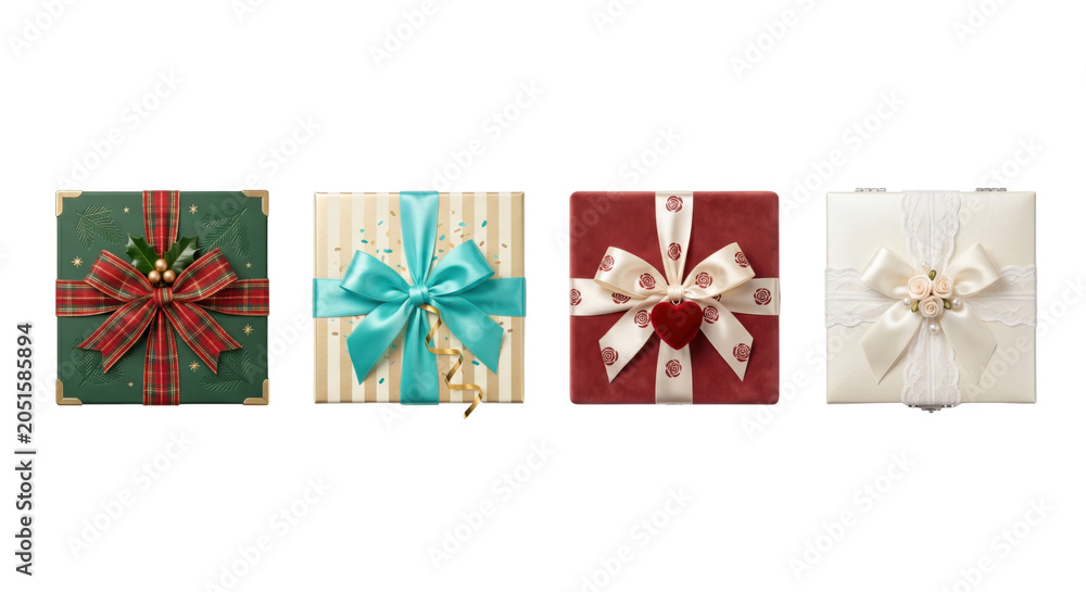 Fototapeta premium Beautiful stylized luxury gift boxes, isolated on transparent background