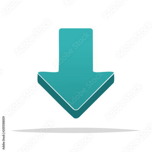 Turquoise Down Arrow Icon with 3D Effect