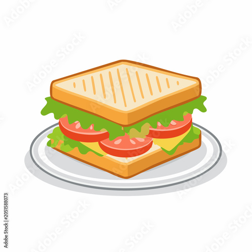 Toasted Sandwich with Lettuce, Tomato, and Cheese on a Plate