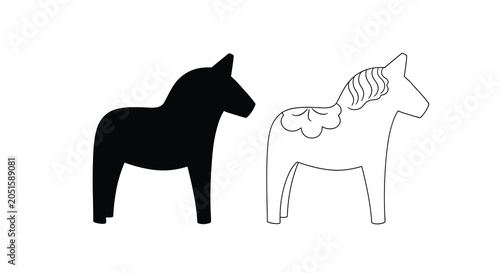 Dala horse outline and black silhouette against a white background